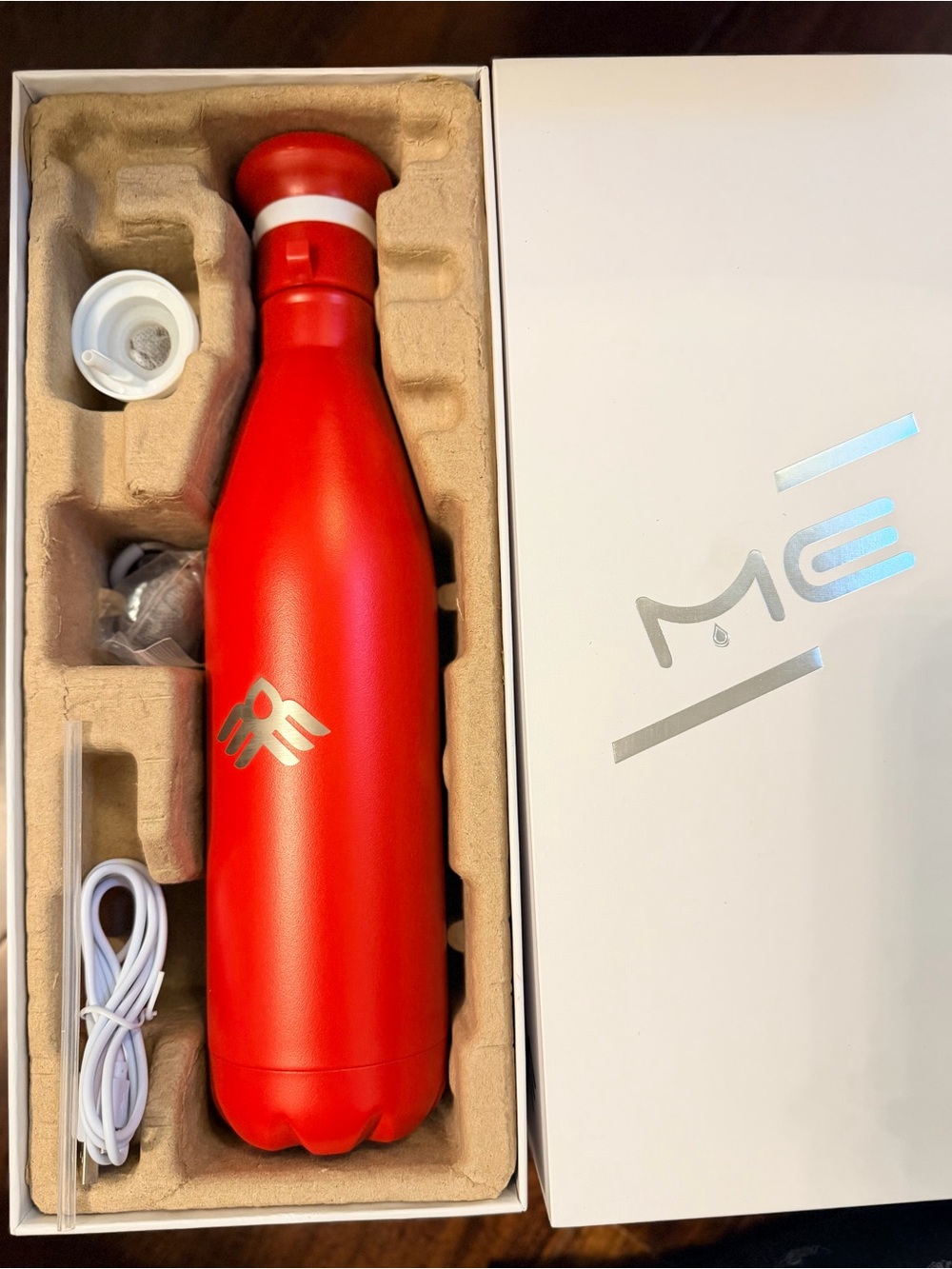 NEW Me Bottle 800mL UVC LED Filtered Water Bottle Cinnabar Red + Accessories